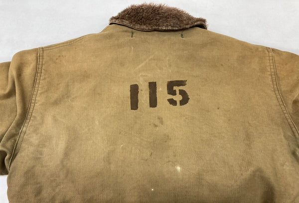 ミリタリー Military 40s 40年代 N-1 デッキジャケット アルパカ コの字留め ステンシル Vintage ヴィンテージ US NAVY アメリカ軍  サイズ 36 ジャケット ワンポイント カーキ 104MT-1101