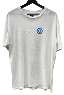 ステューシー STUSSY オールド OLD 紺タグ 90's 00's 半袖 カットソー クルーネック シングルステッチ プリント ロゴ WHITE 白 Tシャツ ワンポイント ホワイト Lサイズ 104MT-1777