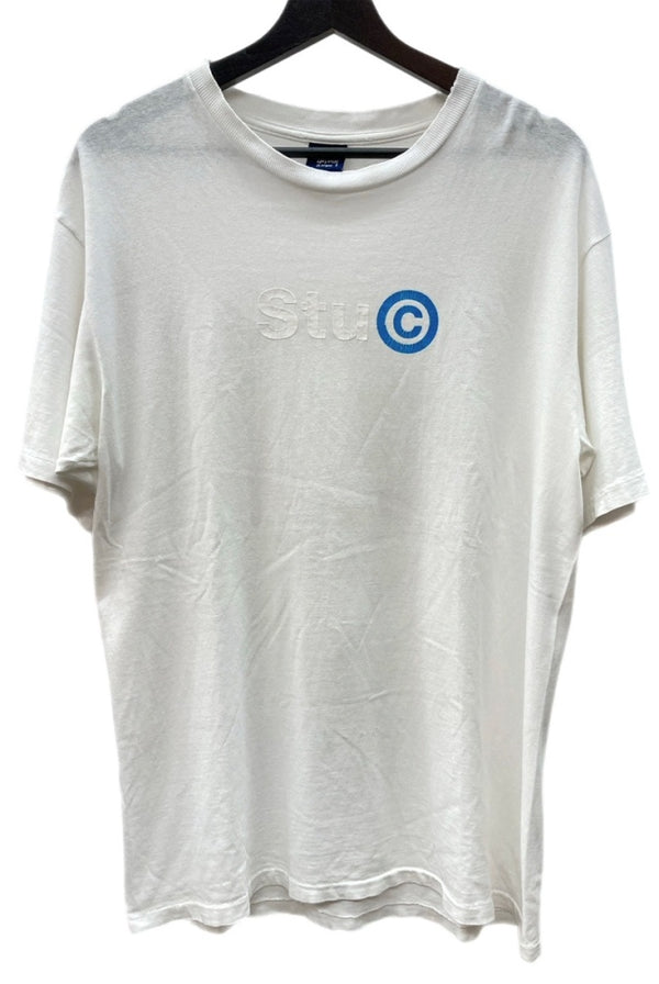 ステューシー STUSSY オールド OLD 紺タグ 90's 00's 半袖 カットソー クルーネック シングルステッチ プリント ロゴ WHITE 白 Tシャツ ワンポイント ホワイト Lサイズ 104MT-1777