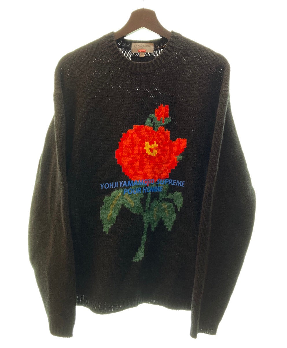 シュプリーム SUPREME 20AW Yohji Yamamoto ヨウジヤマモト Sweater 牡丹 ロゴ ニット 黒 セーター ロゴ ブラック  Mサイズ 104MT-26 | 古着通販のドンドンサガール