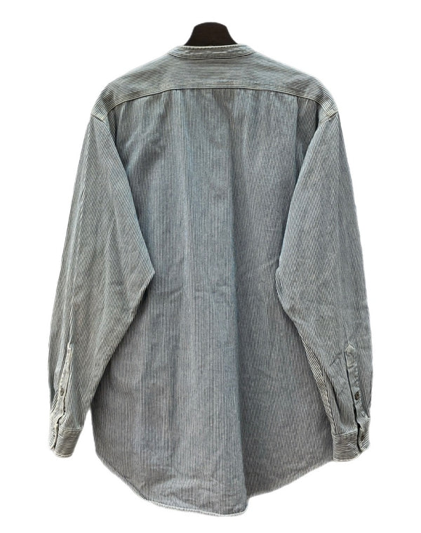 ダブルアールエル RRL 90s BAND COLLAR SHIRT JACKET バンド カラー シャツ ジャケット ワーク 三ツ星タグ Ralph Lauren 青 ジャケット ストライプ ブルー Lサイズ 104MT-1502