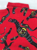 ラルフローレン RalphLauren POLO SPORT 90s CLOCK POLO SHIRT クロック ポロ シャツ USA製 腕時計 半袖 赤 半袖ポロシャツ 総柄 レッド Lサイズ 104MT-2350