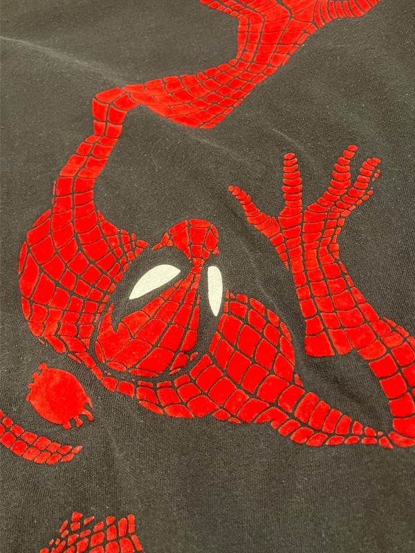 ヴィンテージ Vintage US古着 SPIDER MAN スパイダーマン アメコミ フェード フロッキー MARVEL マーベル キャラクター - Tシャツ ブラック フリーサイズ 101MT-2733