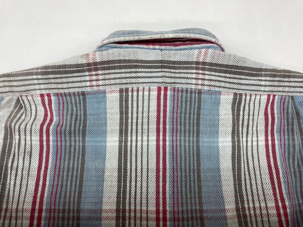 ダブルアールエル RRL 90s 三ツ星タグ ヘビーネルシャツ SHIRT フランネル ステンカラー フロントボタン ヴィンテージ VINTAGE ラルフローレン RALPH LAUREN コットン シンガポール製 ブルー系 長袖シャツ チェック マルチカラー Lサイズ 104MT-2039