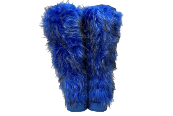 イエロー YELLO BEAR HUG LONG BOOTS ファー ロングブーツ 厚底 ロゴ プリント 平成 Y2K BLUE  レディース靴 ブーツ その他 ブルー XL 104S-1013