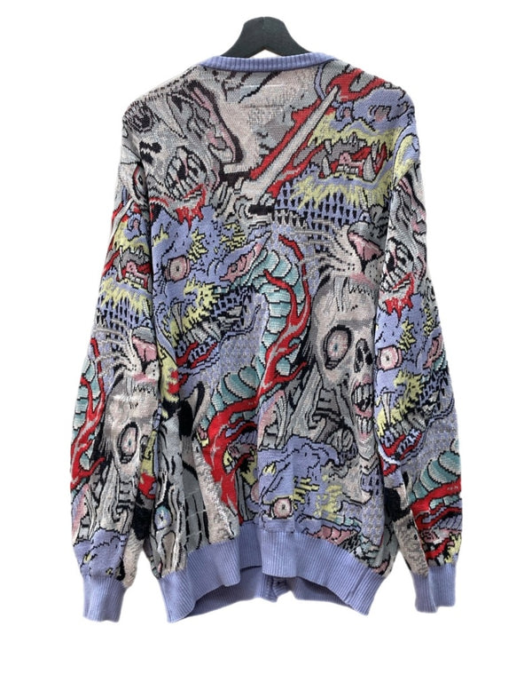 ワコマリア WACKO MARIA × TIM LEHI ティム リーハイ JACQUARD CARDIGAN ジャガード カーディガン スカル 髑髏 虎柄 龍柄 ニット カーディガン 総柄 マルチカラー Mサイズ 104MT-1749
