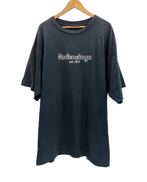 バレンシアガ BALENCIAGA 20SS DEMNA GVASALIA デムナ ヴァザリアest.1917 ロゴ 刺繍 JP57 2019 001 49 Tシャツ ブラック Lサイズ 101MT-4748