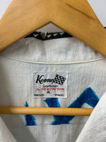 US古着 Keone sportswear 70s ちりめんコットンアロハシャツ ハワイアンシャツ 希少サイズ 半袖シャツ 総柄 ホワイト XLサイズ 201MT-2378