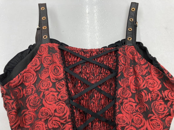 トゥアリス To Alice 2025年モデル ブラッディローズシリーズ ブラッディ ローズ ティアード ドレス レースアップ リボン ロリータ ゴスロリ バラ 薔薇 ROSE 赤 RED  L1217 ワンピース 総柄 レッド Mサイズ 104LT-140