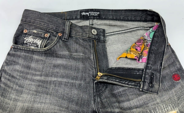ステューシー STUSSY × LEVI'S リーバイス SS502 ダメージ加工 リペア加工 デニム ジーンズ 黒 ロゴ デニム ブラック 30 104MB-337