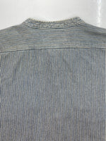 ダブルアールエル RRL 90s BAND COLLAR SHIRT JACKET バンド カラー シャツ ジャケット ワーク 三ツ星タグ Ralph Lauren 青 ジャケット ストライプ ブルー Lサイズ 104MT-1502