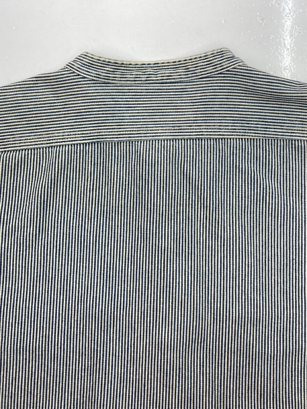 ダブルアールエル RRL 90s BAND COLLAR SHIRT JACKET バンド カラー シャツ ジャケット ワーク 三ツ星タグ Ralph Lauren 青 ジャケット ストライプ ブルー Lサイズ 104MT-1502