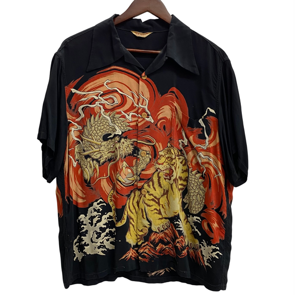 【曜日割引対象外】 リアルマッコイズ THE REAL McCOY'S レーヨン アロハシャツ 龍 虎柄 半袖シャツ ブラック Mサイズ 201MT-4249 VB