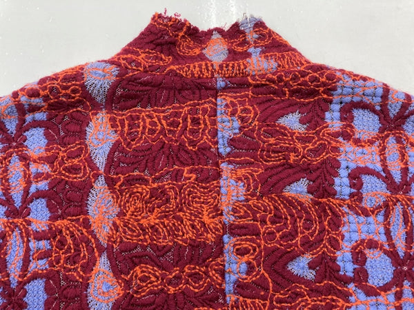 コムデギャルソン COMME des GARCONS 00s アクリルニットジャケット ウール混 異素材 ボタンレス 内ポケット 刺繍 RED 赤 ORANGE オレンジ PURPLE パープル 紫 GM-J011 ジャケット 総柄 マルチカラー Sサイズ 104LT-130