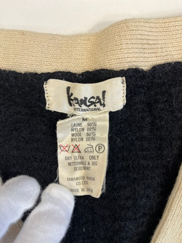 カンサイヤマモト KANSAI YAMAMOTO 山本寛斎 ヴィンテージ ニットワンピース ボーダー Vネック ドッキングデザイン 日本製 レトロ ワンピース ブラック Mサイズ 101LT-167