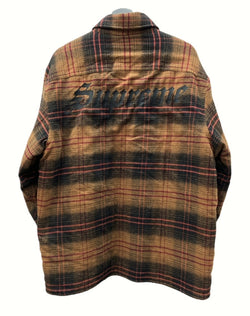 シュプリーム SUPREME 23AW Lined Flannel Snap Shirt ライン フランネル スナップ シャツ バックロゴ 長袖 刺繍 裏地ボア 茶色 長袖シャツ チェック ブラウン Lサイズ 104MT-624