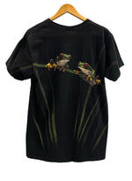 US US古着 RADICAL NATURE ラディカルネイチャー アニマルTシャツ カエルプリント フロッグプリント 蛙プリント 黒 総柄   Tシャツ ブラック Lサイズ 101MT-4834