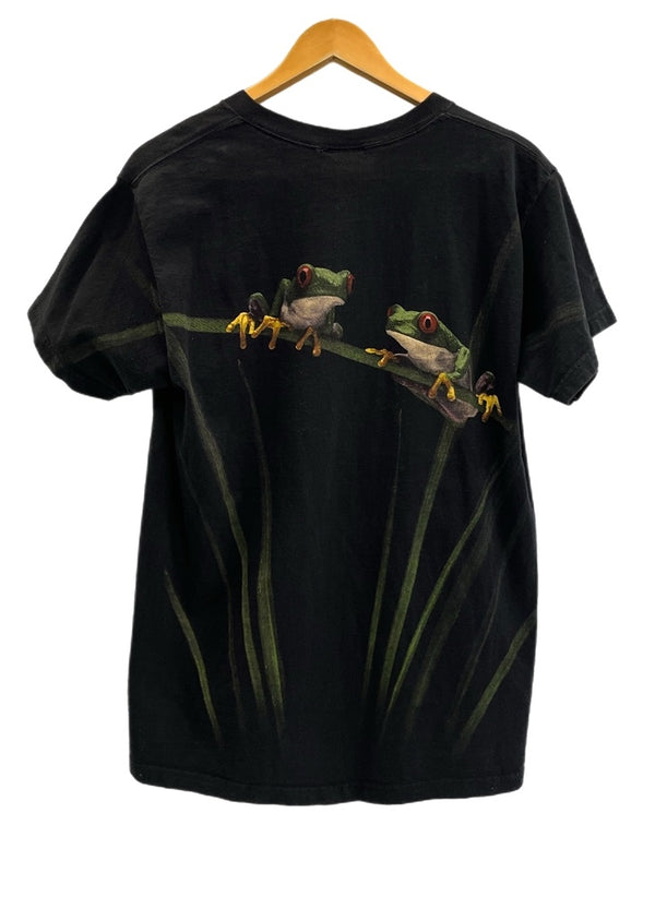 US US古着 RADICAL NATURE ラディカルネイチャー アニマルTシャツ カエルプリント フロッグプリント 蛙プリント 黒 総柄   Tシャツ ブラック Lサイズ 101MT-4834