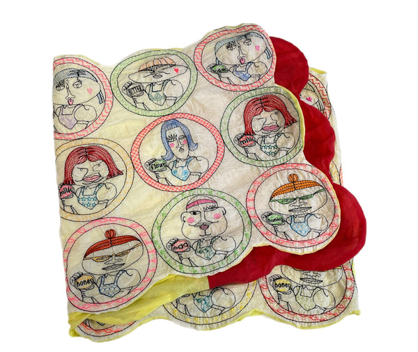 ウロコ ULOCO 刺繍 テキスタイル ステッチ ストール ULOCOガールズ butter milk sugar flour 白 赤 黄色 マフラー・スカーフ レディースマフラー・ストール ホワイト 101G-233