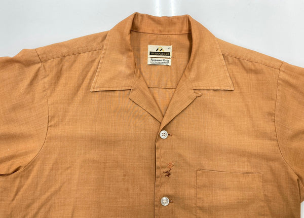 ヴィンテージ vintage 60's 60年代 Man Crest オープンカラー 開襟 ボックスシルエット 長袖シャツ 刺繍 ブラウン Mサイズ 104MT-1719