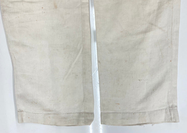 ヴィンテージ vintage 20s 30s ボージョンパンツ ヘリンボーン リネン 針シンチ フランス軍 フレンチ ユーロ French Army Linen HBT Bourgeron 生成り 無地 スラックス ホワイト 104MB-298