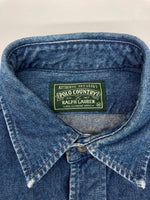 ラルフローレン RalphLauren POLO COUNTRY 90s DENIM WORK SHIRT デニム ワーク シャツ タックボタン ハミルトン社 長袖 インディゴ 青 長袖シャツ 無地 ブルー Mサイズ 104MT-2264