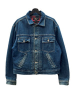 ダブルアールエル RRL 90s 2nd TYPE DENIM JACKET デニム ジャケット Gジャン 裏地チェック USA製 三ツ星タグ Ralph Lauren 青 ジャケット 無地 ブルー Lサイズ 104MT-1441