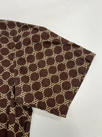 ステューシー STUSSY 90s 90's OLD STUSSY モノグラム 総柄 紺タグ USA製 SSリンクロゴ 半袖シャツ ベージュ Sサイズ 101MT-5000