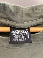 ステューシー STUSSY OLD STUSSY ヴィンテージ Vintage 80s 黒タグ USA製 ロゴ プリントT シャツ 袖シングル Tシャツ カーキ Lサイズ 101MT-3263