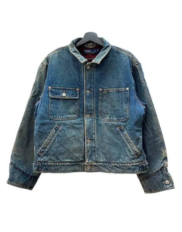 ラルフローレン RalphLauren 80s 90s DENIM JACKET デニム ジャケット 裏地ブランケット ボタン Gジャン アウター インディゴ 青 ジャケット 無地 ブルー Lサイズ 104MT-2067