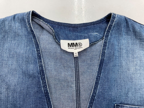 エムエムシックス MM6 メゾンマルジェラ Maison Margiela 2019年モデル 半袖 Vネック デニム ドレス サイドスリット DENIM インディゴ S52CT0376 S30512 ワンピース ワンポイント ネイビー SIZE38 104LT-138