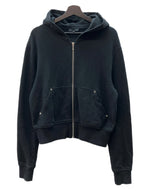 オマールアフリディ Omar Afridi ZIPUP HOODIE ジップアップ フーディー パーカー フルジップ スタッズ 長袖 トレーナー スウェット 黒 サイズ 46 パーカ 無地 ブラック 104MT-2131