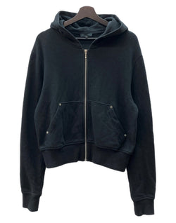 オマールアフリディ Omar Afridi ZIPUP HOODIE ジップアップ フーディー パーカー フルジップ スタッズ 長袖 トレーナー スウェット 黒 サイズ 46 パーカ 無地 ブラック 104MT-2131