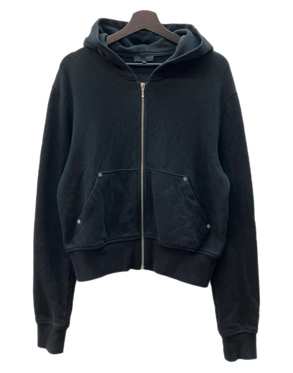 オマールアフリディ Omar Afridi ZIPUP HOODIE ジップアップ フーディー パーカー フルジップ スタッズ 長袖 トレーナー スウェット 黒 サイズ 46 パーカ 無地 ブラック 104MT-2131