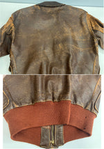 ミリタリー Military 40's 40年代 USAF US AIR FORCE A-2 フライトジャケット A2 赤リブ 実物 TALON ZIPPER コの字留め Vintage ヴィンテージ - ジャケット ブラウン 101MT-4363