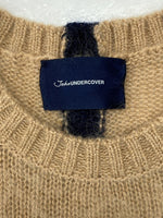 アンダーカバー UNDERCOVER ジョン John モヘア クルーネック プルオーバー ニット トップス ウール 毛 ナイロン BEIGE NAVY 紺 JUX4901-2 SIZE3 セーター ワンポイント ベージュ 104MT-642