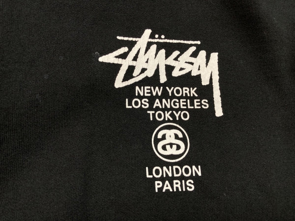 ステューシー STUSSY WORLD TOUR ZIP HOODIE ワールド ツアー ジップ フーディ スウェット パーカー プリント BLACK 黒 パーカ ロゴ ブラック Lサイズ 104MT-737