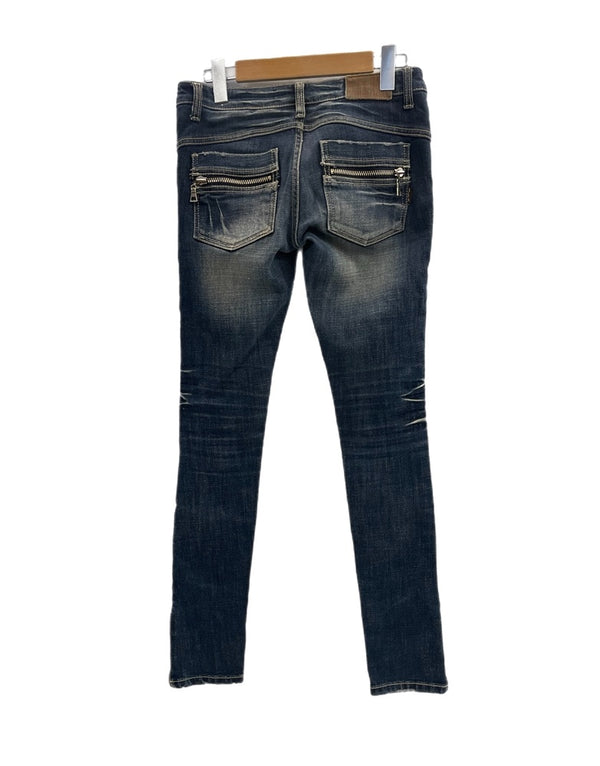 ダイア d.i.a JEANS 平成ギャル スキニージーンズ 裾ファスナー ダメージ加工  デニム ネイビー 26インチ 101LB-22