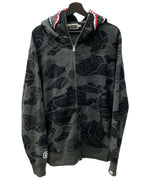 アベイシングエイプ A BATHING APE LAYERED LINE CAMO SHARK FULL ZIP HOODIE シャーク フルジップ フーディ 黒 パーカ 総柄 ブラック XLサイズ 104MT-1621