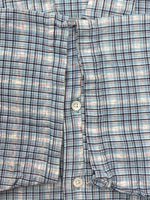 ダブルアールエル RRL 90s OPEN COLLAR SHIRT オープン カラー シャツ アロハ ハワイアン ワーク 半袖 開襟 三ツ星タグ Ralph Lauren 青 半袖シャツ チェック ブルー Mサイズ 104MT-1517