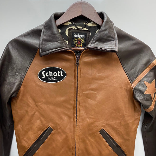 【曜日割引対象外】 ショット SCHOTT レザージャケット ラムレザー スター 袖切替 3181030 ジャケット ブラウン XSサイズ 201MT-4557 VB