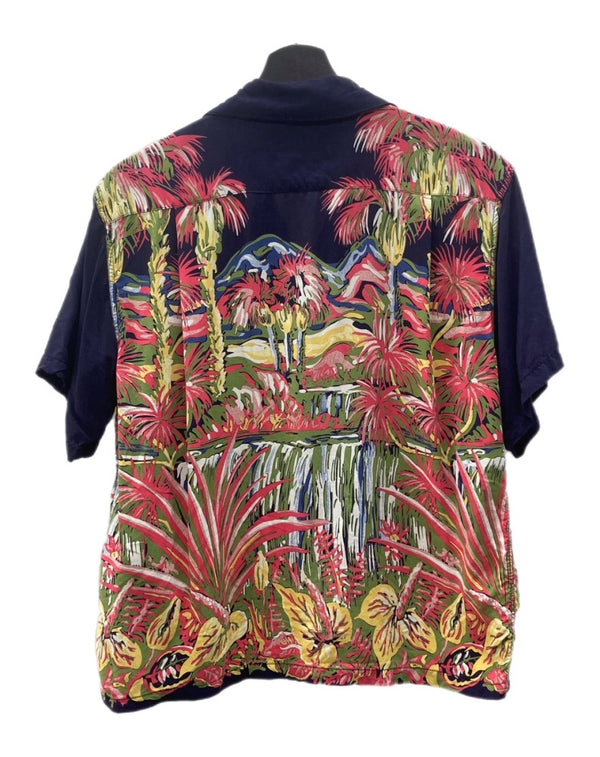 サンサーフ SUN SURF HAWAIIAN SHIRT ハワイアン シャツ アロハシャツ オープンカラー 開襟 半袖 ENCHANTING WATERFALLS 紺 M32181 B 半袖シャツ 花・植物 ネイビー Sサイズ 104MT-1746