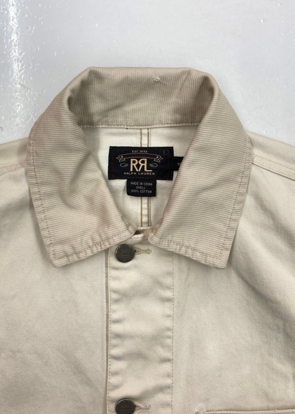 ダブルアールエル RRL COVERALL JACKET カバーオール ジャケット ワーク 3ポケット Ralph Lauren 白 ジャケット 無地 ホワイト Mサイズ 104MT-1375