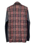 コムデギャルソン COMME des GARCONS HOMME 12AW ZIP UP CARDIGAN ジップ アップ カーディガン 切り替え ニット セーター 長袖 赤 HJ-T017 カーディガン チェック レッド Mサイズ 104MT-1625