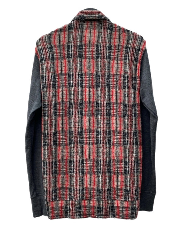コムデギャルソン COMME des GARCONS HOMME 12AW ZIP UP CARDIGAN ジップ アップ カーディガン 切り替え ニット セーター 長袖 赤 HJ-T017 カーディガン チェック レッド Mサイズ 104MT-1625