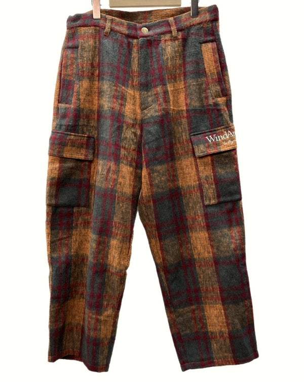 ウィンダンシー WIND AND SEA Shaggy Plaid Cargo PT Amber シャギー プレイド カーゴ アンバー ワイド ロゴ WDS-O-ATT-24-Q2-PT-02 カーゴパンツ マルチカラー XLサイズ 104MB-79