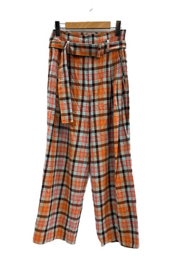 ビューティフルピープル beautiful people チェック柄パンツ オレンジ 水色 リボン 11825105005 ボトムスその他 オレンジ サイズ34 101LB-24
