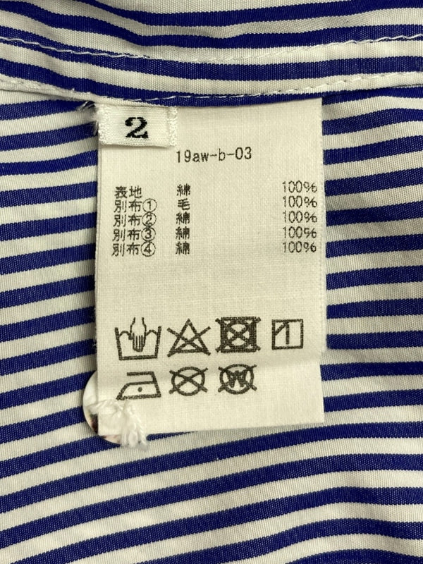 コッキ KHOKI 19AW PATCHWORK SHIRT パッチワーク シャツ 長袖 白 青 19aw-b-03 サイズ 2 長袖シャツ ストライプ ブルー 104MT-2087