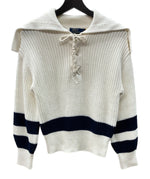 ラルフローレン RalphLauren POLO 現行タグ セーラー ニット レースアップ コットン COTTON 綿 IVORY アイボリー オフホワイト セーター ライン ホワイト Sサイズ 104LT-209