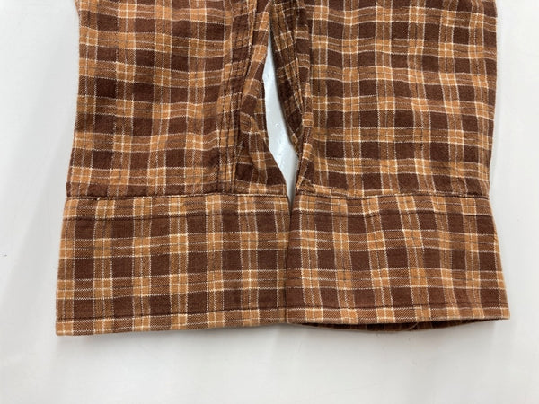 ダブルアールエル RRL 90s 三ツ星タグ SHIRT ステンカラー フロントボタン 胸ポケット ヴィンテージ VINTAGE ラルフローレン RALPH LAUREN コットン モーリシャス製 BROWN 茶色  長袖シャツ チェック ブラウン Sサイズ 104MT-2028